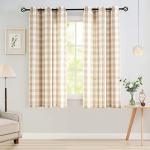 Jubilantex Tan White Buffalo Check Semi Sheer Curtain Panels Gingham Plaid Textured Curtains Drapery,Farmhouse Grommet Window Drapes for Living Room Bedroom Kids Room,2 Panels,Beige,40"x63"