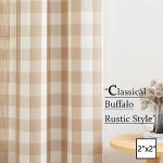 Jubilantex Tan White Buffalo Check Semi Sheer Curtain Panels Gingham Plaid Textured Curtains Drapery,Farmhouse Grommet Window Drapes for Living Room Bedroom Kids Room,2 Panels,Beige,40"x63"