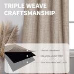 CUCRAF 100% Blackout Window Curtains 84 inches Long 2 Panels Set, Faux Linen Look Thermal Insulated Grommet Drapes, Room Darkening Curtain for Bedroom Living Room(W52 x L84 Inch, Light Khaki)
