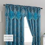 Elegant Comfort Luxurious Beautiful Curtain Panel Set with Attached Valance and Backing 54" X 84 inch (Set of 2), Navy Blue
