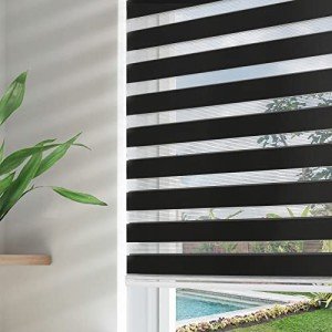 Joydeco Cordless Zebra Blinds for Windows, Free-Stop Zebra Shades Privacy Light Control for Day and Night, Light Filtering Sheer Blinds for Indoor Windows, Bedroom, Classroom (35" W X 75" H, Black)