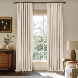 INOVADAY 100% Blackout Curtains for Bedroom, Black Out Curtains 96 Inch Long, Clip Rings Linen Blackout Drapes, Thermal Insulated Room Darkening for Living Room, 2 Panels - Oatmeal,W50xL96