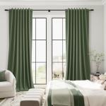 100% Blackout Linen Curtains 84 Inch Length 2 Panels Set Olive Green Luxury for Bedroom Windows Living Room Darkening Dark Green Thermal Insulated Drapes Nursery 7ft Long Back Tab Pleated Pocket