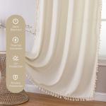 Joydeco Beige Boho Curtains 84 Inch Length 2 Panels, Super Soft Bohemian Farmhouse Curtains with Tassels, Semi Sheer Light Filtering Drapes for Bedroom Living Room (Rod Pocket, 52Wx84L)