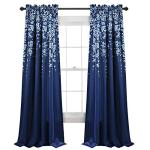 Lush Decor Weeping Flower Light Filtering Window Curtain Panels, Pair, 52"W x 84"L + 2" Header, Navy - Charming Modern Floral Curtains for Living Room, Dining Room, & Bedroom