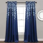 Lush Decor Weeping Flower Light Filtering Window Curtain Panels, Pair, 52"W x 84"L + 2" Header, Navy - Charming Modern Floral Curtains for Living Room, Dining Room, & Bedroom