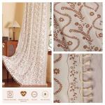 TIVNICO Boho Farmhouse Curtains for Living Room 2 Panels,Linen Floral Fall Curtains 84 Inches Long,Privacy Country Vine Pattern Bedroom Curtain,Let Light in Window Drapes Beige Color