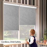 GENIMO 100% Blackout Roller Window Shades, Window Blinds Cordless with Thermal Insulated, UV Protection Fabric, Mini French Door Blinds for Home, Office, Bedroom, Easy to Install, Grey, 10" W X 75" H