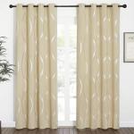NICETOWN Room Darkening Curtains for Bedroom, Noise Reducing Thermal Insulated Wave Line Foil Print Design Blackout Curtains for Patio Sliding Glass Door (2 Panels, 52 x 84 Inch, Biscotti Beige)