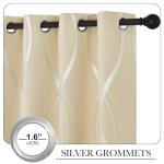 NICETOWN Room Darkening Curtains for Bedroom, Noise Reducing Thermal Insulated Wave Line Foil Print Design Blackout Curtains for Patio Sliding Glass Door (2 Panels, 52 x 84 Inch, Biscotti Beige)
