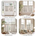 jinchan Linen Kitchen Curtains 24 Inch Length Striped Tier Curtains Ticking Stripe Small Drapes for Living Room Bathroom Cafe Small Window Farmhouse Rustic Pinstripe Rod Pocket 2 Panels Taupe