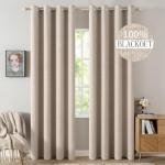 MIULEE 90 Inches Linen Textured Curtains for Bedroom 100% Blackout Thermal Insulated Natural Beige Grommet Room Darkening Curtains & Drapes Luxury Decor for Living Room Nursery 52 x 90 Inch (2 Panels)