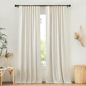 NICETOWN Thick Linen Curtains for Living Room 2 Panels Set, Back Tab/Rod Pocket with Pleat Tape Privacy Added with Light Filtering Window Treatments for Farmhouse/Bedroom, Natural, W52 x L84