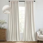 MIULEE 100% Blackout Curtains 96 Inch Long 2 Panels Set for Bedroom, Thick Faux Linen Black Out Curtain Room Darkening Back Tab Pleated Floor to Ceiling Window Drapes with Hooks for Living Room, Birch