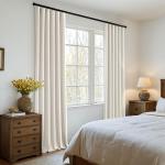 MIULEE 100% Blackout Curtains 96 Inch Long 2 Panels Set for Bedroom, Thick Faux Linen Black Out Curtain Room Darkening Back Tab Pleated Floor to Ceiling Window Drapes with Hooks for Living Room, Birch