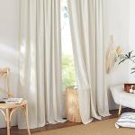 NICETOWN Thick Linen Curtains for Living Room 2 Panels Set, Back Tab/Rod Pocket with Pleat Tape Privacy Added with Light Filtering Window Treatments for Farmhouse/Bedroom, Natural, W52 x L84