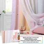 NICETOWN Rainbow Star Curtains for Girls Bedroom, Double Layer Colorful Stripes Kids Blackout Curtains Plus White Sheer Livingroom Window Curtains for School Classroom (Rainbow, W52 x L84, Sold by 2)