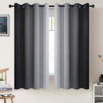 COSVIYA Grommet Ombre Room Darkening Curtains 63 inch Length, Black and Greyish White Gradient Drapes Light Blocking Insulated Thermal Window Curtains for Bedroom/Living Room,2 Panels,52x63 inches