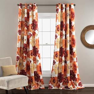 Lush Decor Leah Room Darkening Window Curtain Panel Pair, 84 inch x 52 inch, Red/Orange, Set of 2