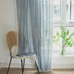 Sutuo Home Boho Curtains 84 Inches Long for Bedroom Living Room,Semi-Blackout French Country Linen Embroidery Vintage Chic Tassels Hollow Window Treatment Bohemian Drape, 1 Panel 52" W x 84" L, Blue