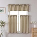 Chyhomenyc 2 Panels Camel Kitchen Curtains 36 Inch Length Tier Curtains, Faux Linen Textured Small Cafe Curtains, Light Filtering Short Window Curtains for Bathroom Basement, Each 30x36 inch