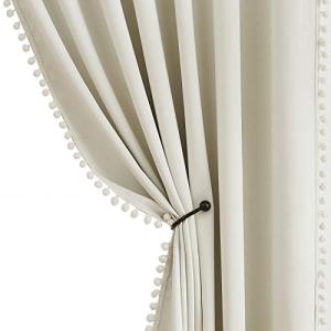 Treatmentex Pom Pom Blackout Curtains Ivory Curtains for Nursery Room Darkening Curtain Drapes 54" Short Window Curtain Set for Living Room Bedroom 2 Panels