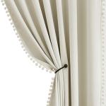 Treatmentex Pom Pom Blackout Curtains Ivory Curtains for Nursery Room Darkening Curtain Drapes 54" Short Window Curtain Set for Living Room Bedroom 2 Panels