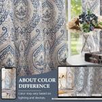 jinchan Curtains for Bedroom, Room Darkening Curtains 84 Inch Length 2 Panels Set, Linen Textured Medallion Drapes for Living Room, Vintage Damask Pattern Window Treatments, Blue on Greige