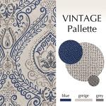 jinchan Curtains for Bedroom, Room Darkening Curtains 84 Inch Length 2 Panels Set, Linen Textured Medallion Drapes for Living Room, Vintage Damask Pattern Window Treatments, Blue on Greige