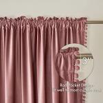 MIULEE Dry Rose Pink Pom Pom Velvet Curtains for Bedroom/Living Room Darkening Thermal Insulating 84 Inches Long Blackout Curtains with Rod Pocket for Girls Room/Nursery/Home Theater Set of 2