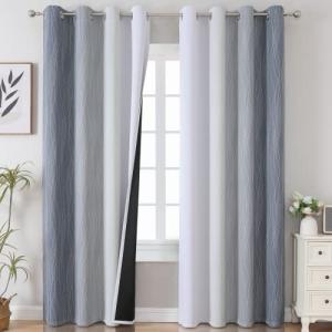 Estelar Textiler Grey and Greyish White Blackout Curtains & Drapes for Bedroom,Thermal Insulated Ombre Blackout Drapes,Full Room Darkening Energy Saving Gray Curtains for Living Room,52Wx84L,2 Panels
