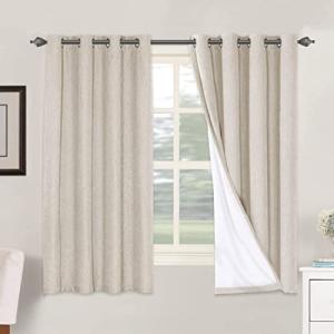H.VERSAILTEX Linen Blackout Curtains 63 Inches Long, Full Blackout Thermal Insulated Textured Linen Look Curtain Draperies Anti-Rust Grommet with White Liner, 2 Panels, Natural
