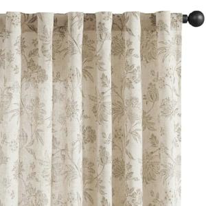 jinchan Linen Floral Curtains for Living Room with Printed Flower 84 Inches Long Light Filtering French Country Back Tab Rod Pocket Taupe Window Curtain Set Farmhouse Drapes 2 Panels Taupe