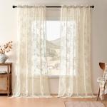SEEKRIGHT Beige Lace Curtains 84 Inches Long Victorian Floral Sheer Curtains for Living Room Bedroom Decor Drapes Rod Pocket Light Filtering French Window Curtains 2 Panels Set for Dining Room, 52x84
