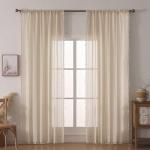 WAZZIO Boho Curtains for Living Room Lace Curtains 84 Inches Long 2 Panel, Rod Pocket Vintage Tassel Bohemian Decor Geometry Striped Light Filtering Crochet Semi Sheer Curtain Drapes for Bedroom,Beige