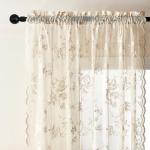 SEEKRIGHT Beige Lace Curtains 84 Inches Long Victorian Floral Sheer Curtains for Living Room Bedroom Decor Drapes Rod Pocket Light Filtering French Window Curtains 2 Panels Set for Dining Room, 52x84