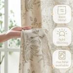 jinchan Linen Floral Curtains for Living Room with Printed Flower 84 Inches Long Light Filtering French Country Back Tab Rod Pocket Taupe Window Curtain Set Farmhouse Drapes 2 Panels Taupe