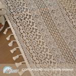 WAZZIO Boho Curtains for Living Room Lace Curtains 84 Inches Long 2 Panel, Rod Pocket Vintage Tassel Bohemian Decor Geometry Striped Light Filtering Crochet Semi Sheer Curtain Drapes for Bedroom,Beige