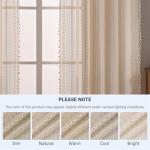 WAZZIO Boho Curtains for Living Room Lace Curtains 84 Inches Long 2 Panel, Rod Pocket Vintage Tassel Bohemian Decor Geometry Striped Light Filtering Crochet Semi Sheer Curtain Drapes for Bedroom,Beige
