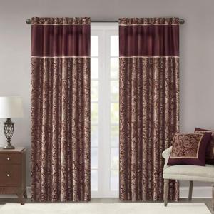 Madison Park Aubrey 2 Panel Curtain Faux Silk Paisley Jacquard, Rod Pocket Curtain for Living Room, Kitchen, Room Darkening Window Drape for Bedroom and Dorm, 2-PK 50x84, Burgundy
