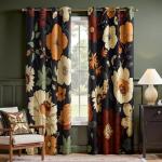 jinchan Lora Floral Curtains for Bedroom Blackout Drapes for Living Room Darkening Fabric Fall Decor Winter Vintage Flower Pattern Printed Window Curtains 84 Inches Length 2 Panels with Grommet Black