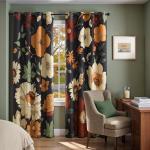 jinchan Lora Floral Curtains for Bedroom Blackout Drapes for Living Room Darkening Fabric Fall Decor Winter Vintage Flower Pattern Printed Window Curtains 84 Inches Length 2 Panels with Grommet Black