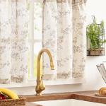 jinchan Floral Kitchen Curtains 36 Inch Linen Tier Curtains Farmhouse Cafe Half Window Drapes Over Sink Light Filtering for Living Room Laundry RV Rod Pocket 2 Panels Taupe on Beige