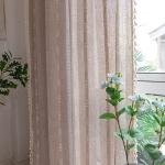 Linen Curtains 84 Inches Long - Embroidery Striped Farmhouse for Living Room, Tassel Boho for Bedroom, Light Filtering 2 Panels Set Rod Pocket Drapes (52" W x 84" L, Khaki)
