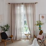 Linen Curtains 84 Inches Long - Embroidery Striped Farmhouse for Living Room, Tassel Boho for Bedroom, Light Filtering 2 Panels Set Rod Pocket Drapes (52" W x 84" L, Khaki)