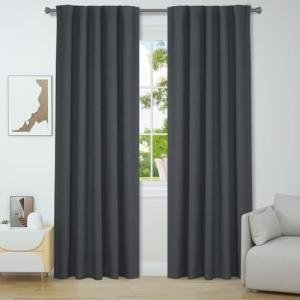 CYCMACO Linen 100% Blackout Curtains for Bedroom, Black Out Curtains 84 Inch Long 2 Panels Set, Back Tab/Rod Pocket Curtain for Living Room, Energy Efficient Curtain(52" W X 84" L, Charcoal Gray)