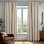 Deconovo Faux Linen 100% Blackout Curtains with Hidden Tabs & Pleat Tape, Tiebacks Included, Thermal Insulated Noise-Reducing Drapes for Bedroom & Living Room, Dark Beige, 50W x 84L, 2 Panels