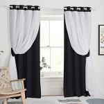 PONY DANCE Black Curtains for Bedroom - Decorative Window Curtains Double Layered Blackout Drapery White Crushed Sheers Panels Set for Living Room, 52 W x 84 L, Set of 2