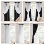 PONY DANCE Black Curtains for Bedroom - Decorative Window Curtains Double Layered Blackout Drapery White Crushed Sheers Panels Set for Living Room, 52 W x 84 L, Set of 2