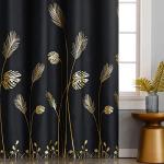 Estelar Textiler Black Blackout Curtains for Bedroom 84 Inches Long, Room Darkening Grommet Thermal Insulated Curtains for Living Room, Light Blocking Drapes with Gold Print Design,52Wx84L,2 Panels